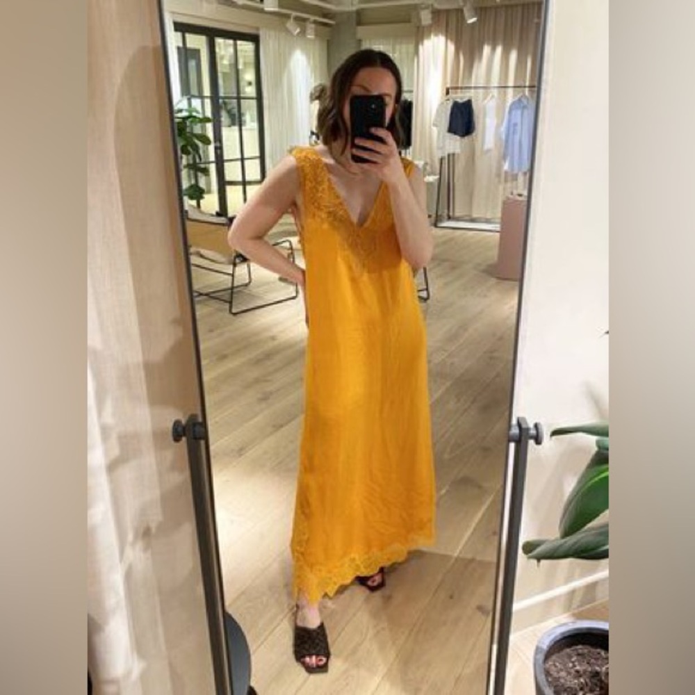 H&M Yellow Slip Dress with Lace Details